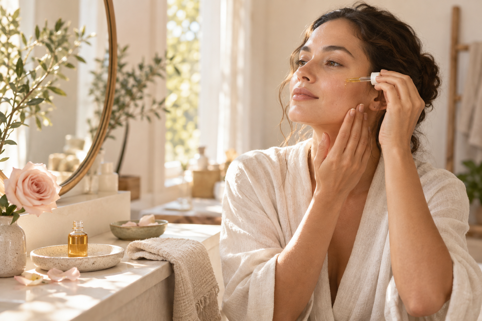 Woman enjoying a mindful natural beauty ritual